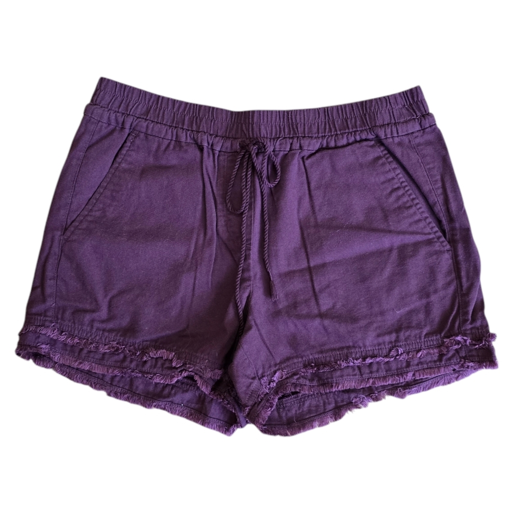 LOFT Purple Frayed Raw Hem Pull On Drawstring Shorts Cotton Rayon Small